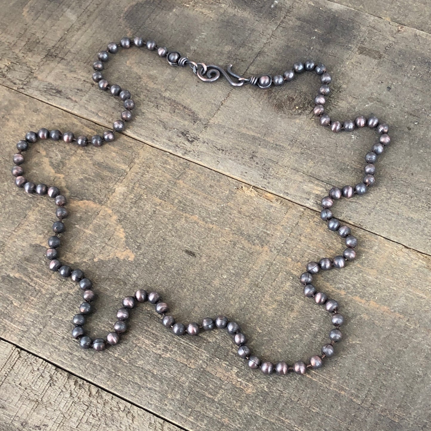 Oxidized 4.5mm Copper Ball Chain Necklace with Artisan Clasp – Custom Length