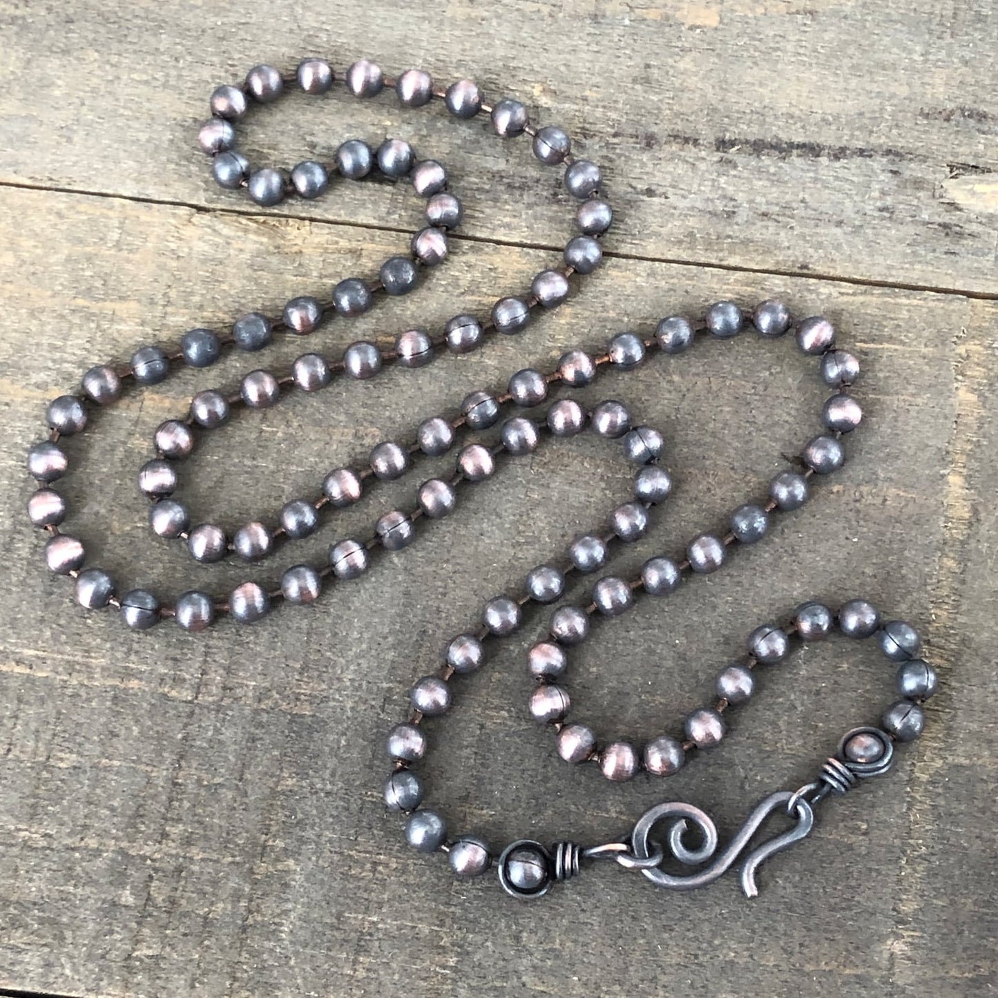 Oxidized 4.5mm Copper Ball Chain Necklace with Artisan Clasp – Custom Length
