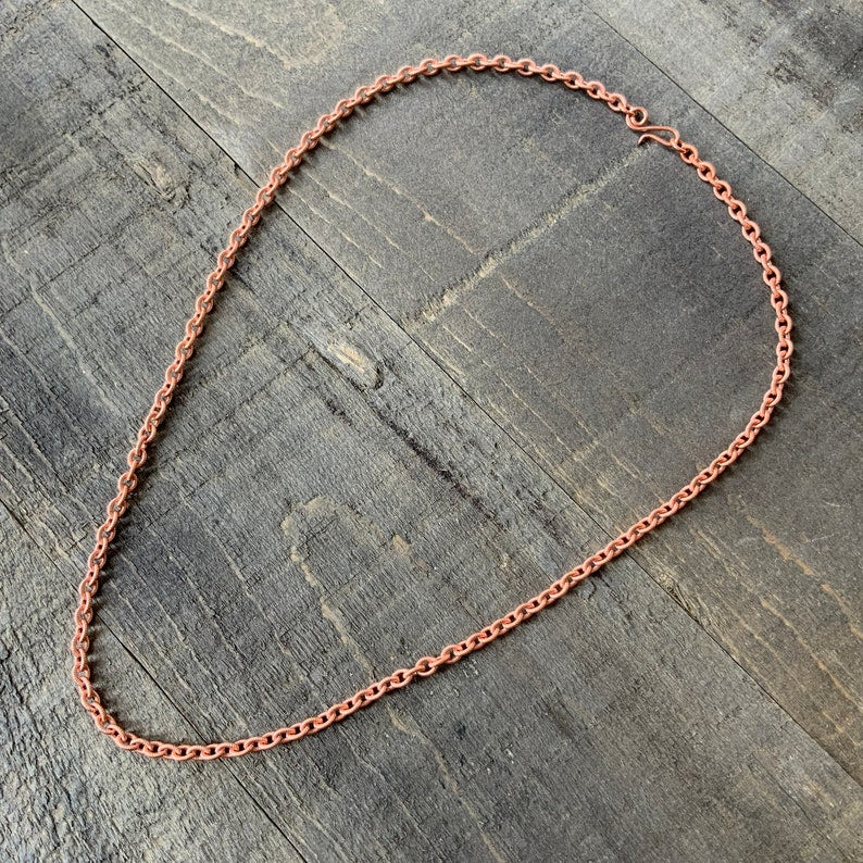 Pure Copper Textured Necklace Chain – Spiral Link Pattern with Artisan Clasp