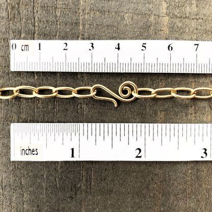 Gold Brass Adjustable Bracelet Chain, Paperclip Link Bracelet or AnkletGold Brass Adjustable Bracelet or Anklet – Handmade Paperclip Link with Artisan Clasp