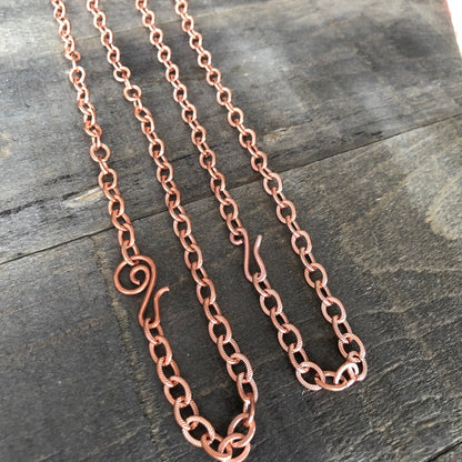 Etched Cable Copper Necklace – Adjustable Custom Length with Handmade Clasp
