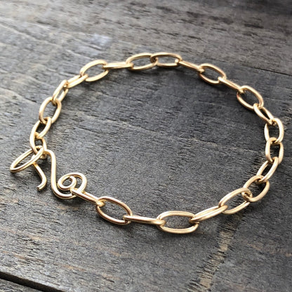Gold Brass Adjustable Bracelet Chain, Paperclip Link Bracelet or AnkletGold Brass Adjustable Bracelet or Anklet – Handmade Paperclip Link with Artisan Clasp