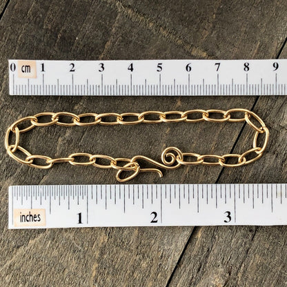 Gold Brass Adjustable Bracelet Chain, Paperclip Link Bracelet or AnkletGold Brass Adjustable Bracelet or Anklet – Handmade Paperclip Link with Artisan Clasp