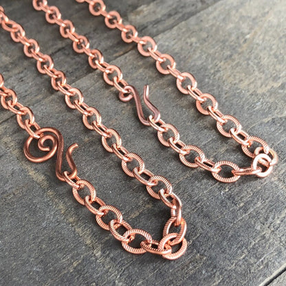 Etched Cable Copper Necklace – Adjustable Custom Length with Handmade Clasp