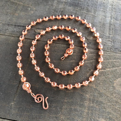 Chunky Textured Copper Necklace – 6mm Ball Chain with Wire-Wrapped Loops & Handmade Clasp