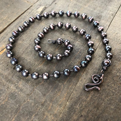 Dark Patina 6mm Copper Ball Chain Necklace – Handmade Artisan Clasp, Custom Length