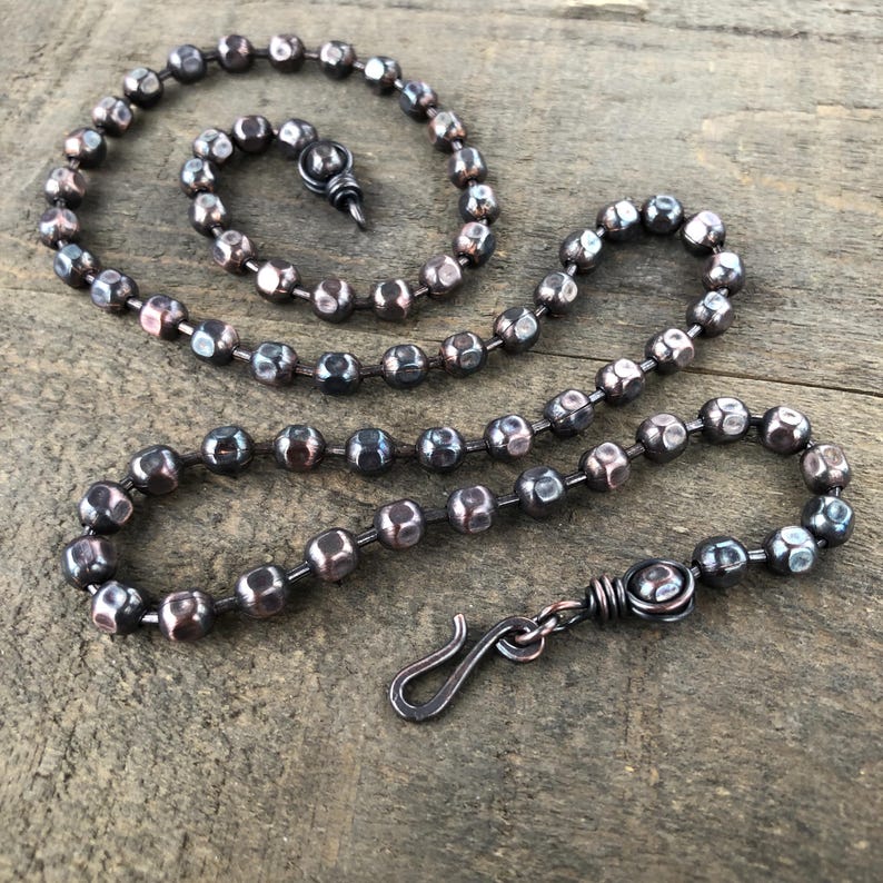 Textured 6mm Copper Ball Chain Necklace – Handmade Artisan Clasp, Oxidized Solid Copper