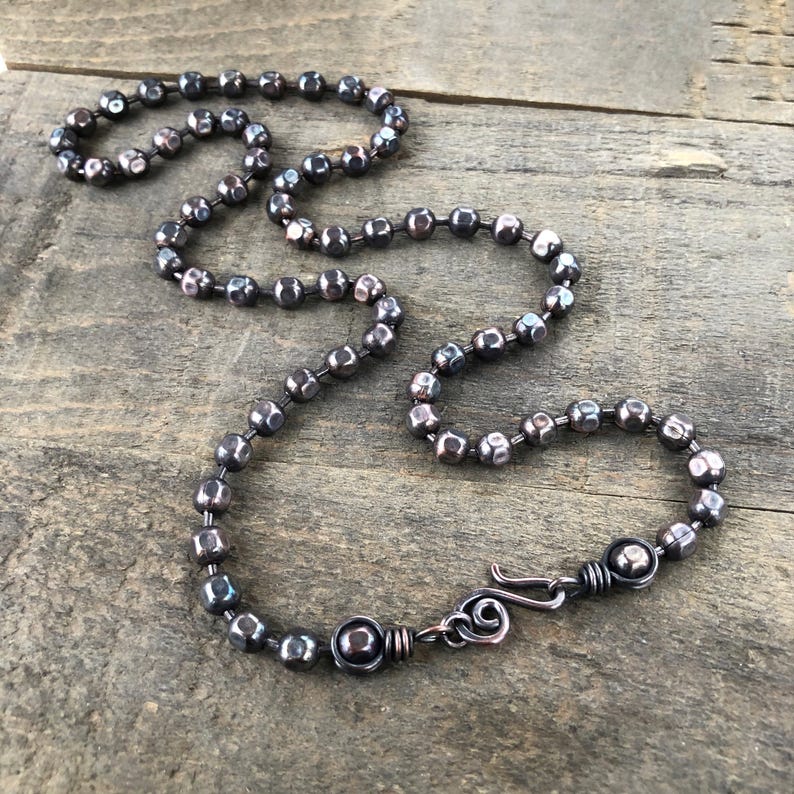 Textured 6mm Copper Ball Chain Necklace – Handmade Artisan Clasp, Oxidized Solid Copper