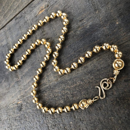 Chunky 6mm Brass Ball Chain Necklace – Handmade Artisan Clasp with Wire-Wrapped Loops