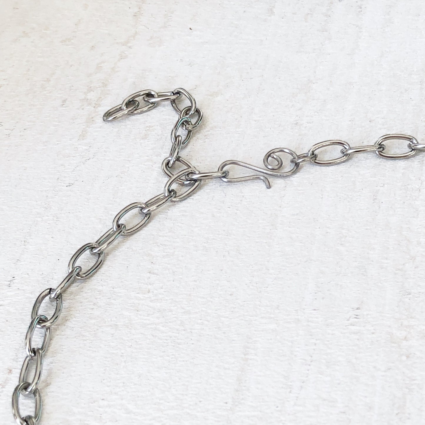 Stainless Steel Cable Chain Necklace – Large Oval Links with Handmade Swirl Clasp, Adjustable Length