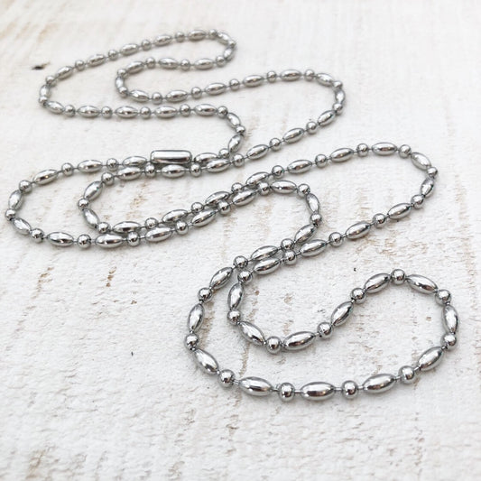 Stainless Steel 3.2mm Ball-bar Chain Necklace – Silver Alternative with Connector