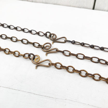 Antiqued Solid Brass Necklace Chain – Adjustable Custom Cable Style with Artisan Clasp