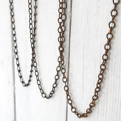 Antiqued Solid Brass Necklace Chain – Adjustable Custom Cable Style with Artisan Clasp