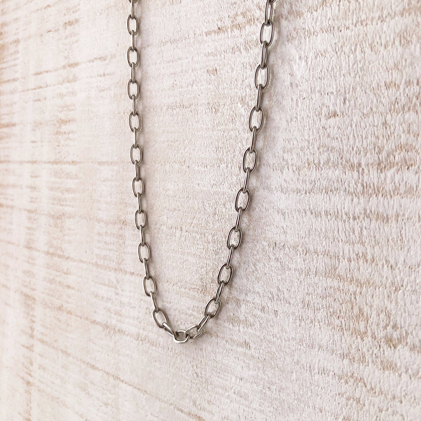 Stainless Steel Cable Chain Necklace – Large Oval Links with Handmade Swirl Clasp, Adjustable Length