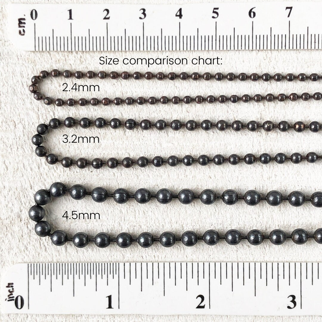 2.4mm Antiqued Solid Copper Necklace Ball-bar, faceted, or ball Chain with End Connector, Oxidized Solid Copper Ball Bar Chain