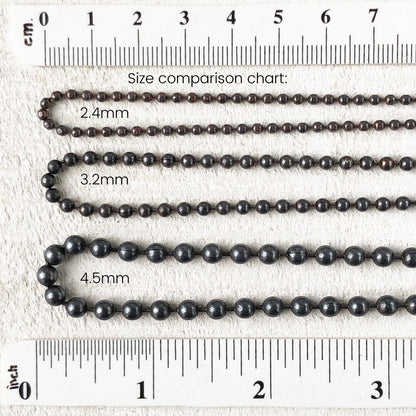 2.4mm Antiqued Solid Copper Necklace Ball-bar, faceted, or ball Chain with End Connector, Oxidized Solid Copper Ball Bar Chain