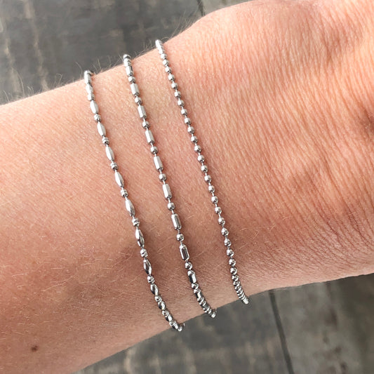 Skinny Stainless Steel Ball Chain Bracelet or Anklet – 1.5mm, Minimalist, Custom Length