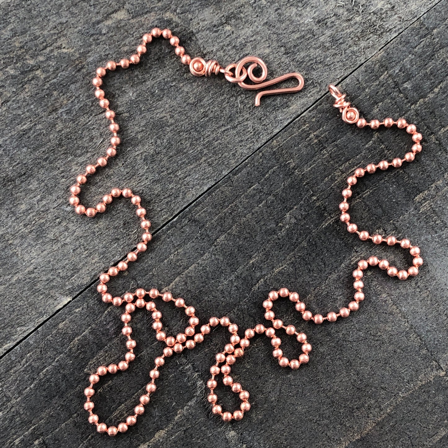 2.4mm Solid Copper Ball Chain Necklace with Artisan Clasp – Choose Your Style