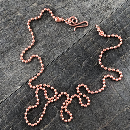 2.4mm Solid Copper Ball Chain Necklace with Artisan Clasp – Choose Your Style