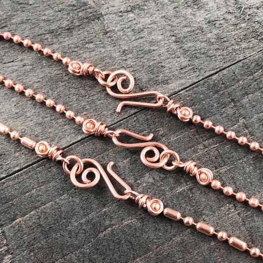2.4mm Solid Copper Ball Chain Necklace with Artisan Clasp – Choose Your Style