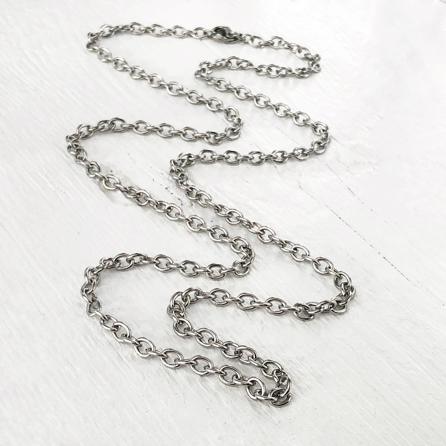 Adjustable Stainless Steel Cable Chain Necklace – 3.7mm Links with Lobster Clasp, 23” (Matinée Length)