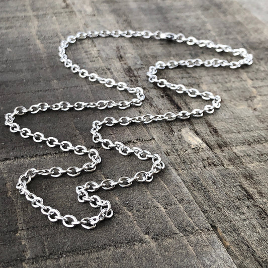 Adjustable Stainless Steel Cable Chain Necklace – 3.7mm Links with Lobster Clasp, 23” (Matinée Length)