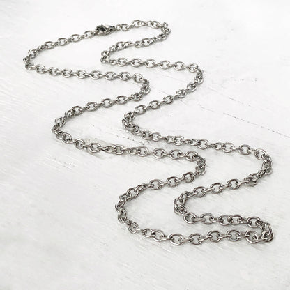 Stainless Steel Matinee Cable Chain Necklace with Lobster Clasp