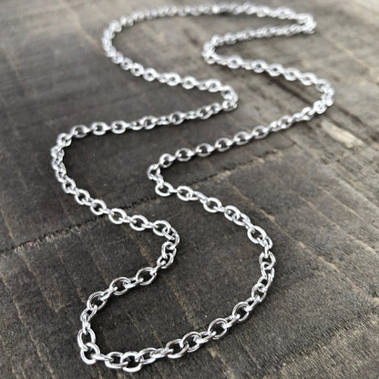 Stainless Steel Matinee Cable Chain Necklace with Lobster Clasp