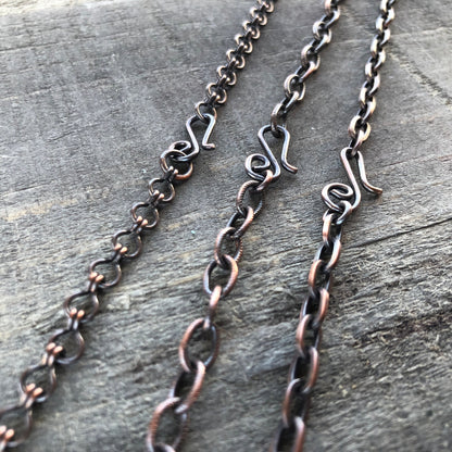 Adjustable Oxidized Solid Copper Necklace Chain with Artisan Clasp – 3 Styles