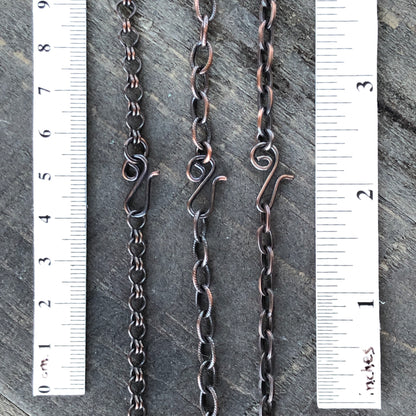 Adjustable Oxidized Solid Copper Necklace Chain with Artisan Clasp – 3 Styles
