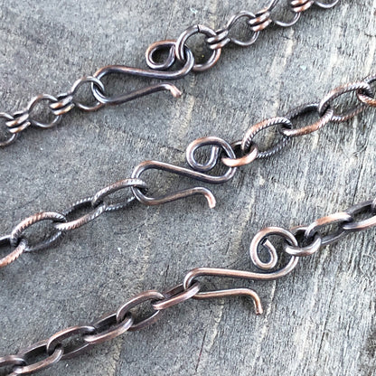 Adjustable Oxidized Solid Copper Necklace Chain with Artisan Clasp – 3 Styles