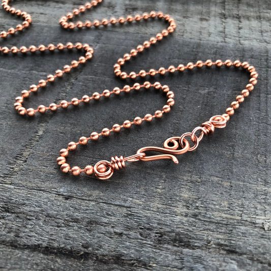 Copper Necklace 3.2mm Ball Chain with Artisan Clasp