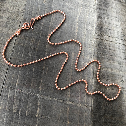 2.4mm Solid Copper Ball Chain Necklace with Artisan Clasp – Choose Your Style