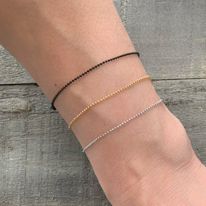 Fine Stainless Steel Ball Chain Bracelet or Anklet – 1.2mm, Silver, Gold, or Black