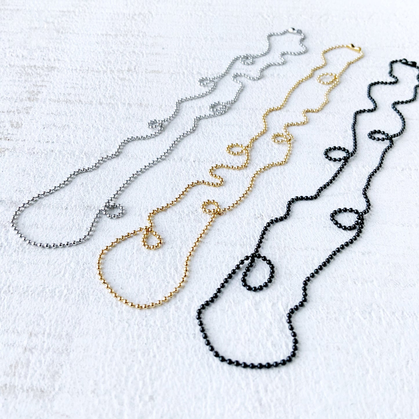 Very Fine Stainless Steel Ball Chain Necklace – 1.2mm, Silver, Gold, or Black