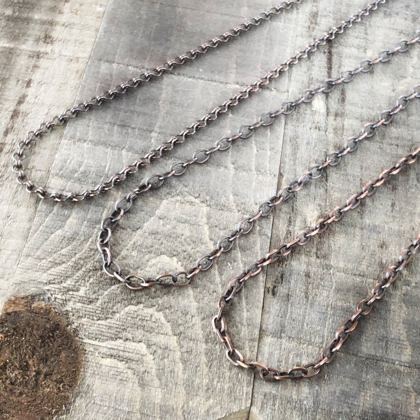 Adjustable Oxidized Solid Copper Necklace Chain with Artisan Clasp – 3 Styles