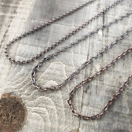 Adjustable Oxidized Solid Copper Necklace Chain with Artisan Clasp – 3 Styles