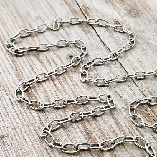 Stainless Steel Cable Chain Necklace – Large Oval Links with Handmade Swirl Clasp, Adjustable Length