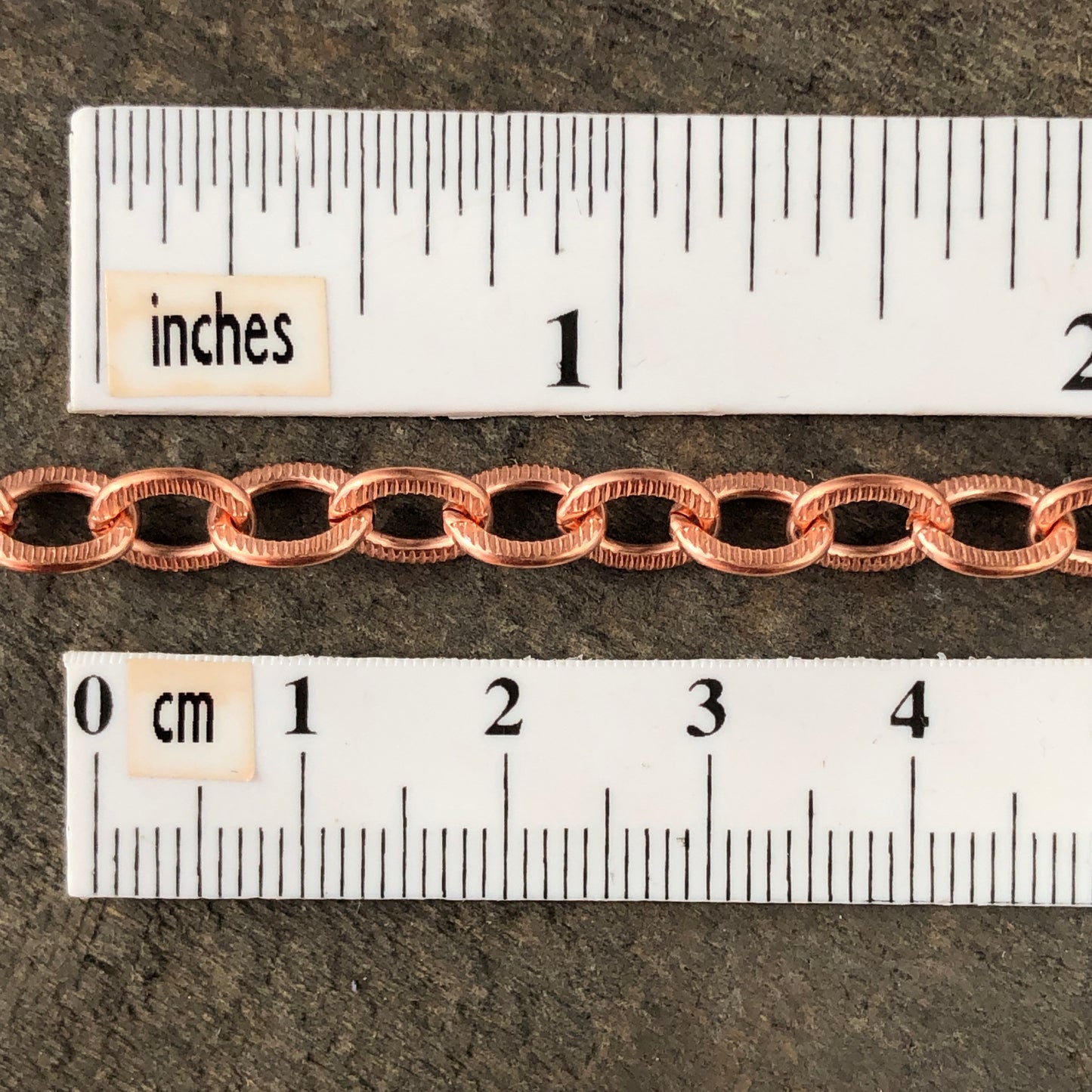 Copper Charm Bracelet or Anklet, Flat Etched Cable Link – Adjustable Handmade Artisan Clasp,