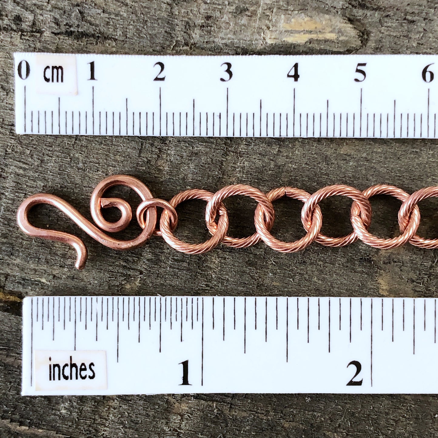 Etched Round Link Copper Bracelet or Anklet – Adjustable Artisan Clasp