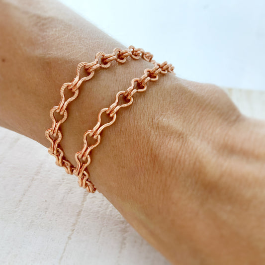 Copper Ladder Chain Bracelet or Anklet – Adjustable with Artisan Clasp, Smooth or Etched Links