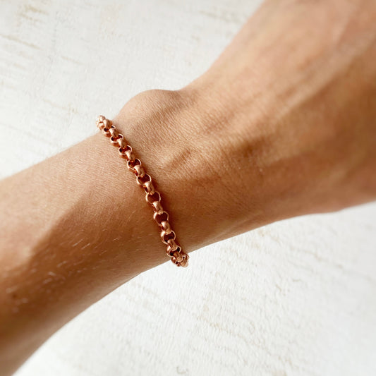 Copper Rolo Chain Bracelet or Anklet – Adjustable with Artisan Hook Closure