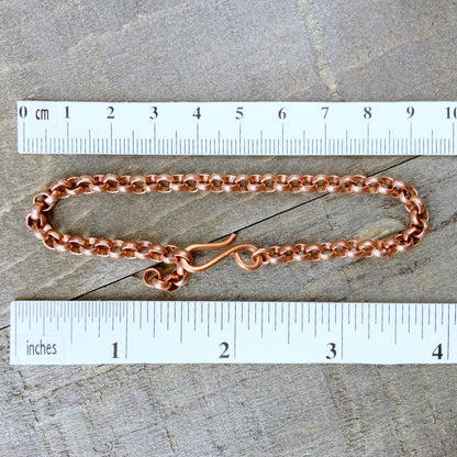 Copper Rolo Chain Bracelet or Anklet – Adjustable with Artisan Hook Closure