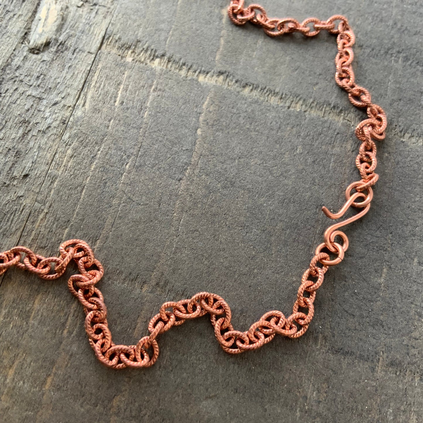 Etched Copper Cable Necklace Chain – Handmade Artisan Clasp, Textured Links