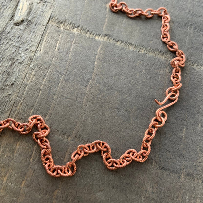 Etched Copper Cable Necklace Chain – Handmade Artisan Clasp, Textured Links