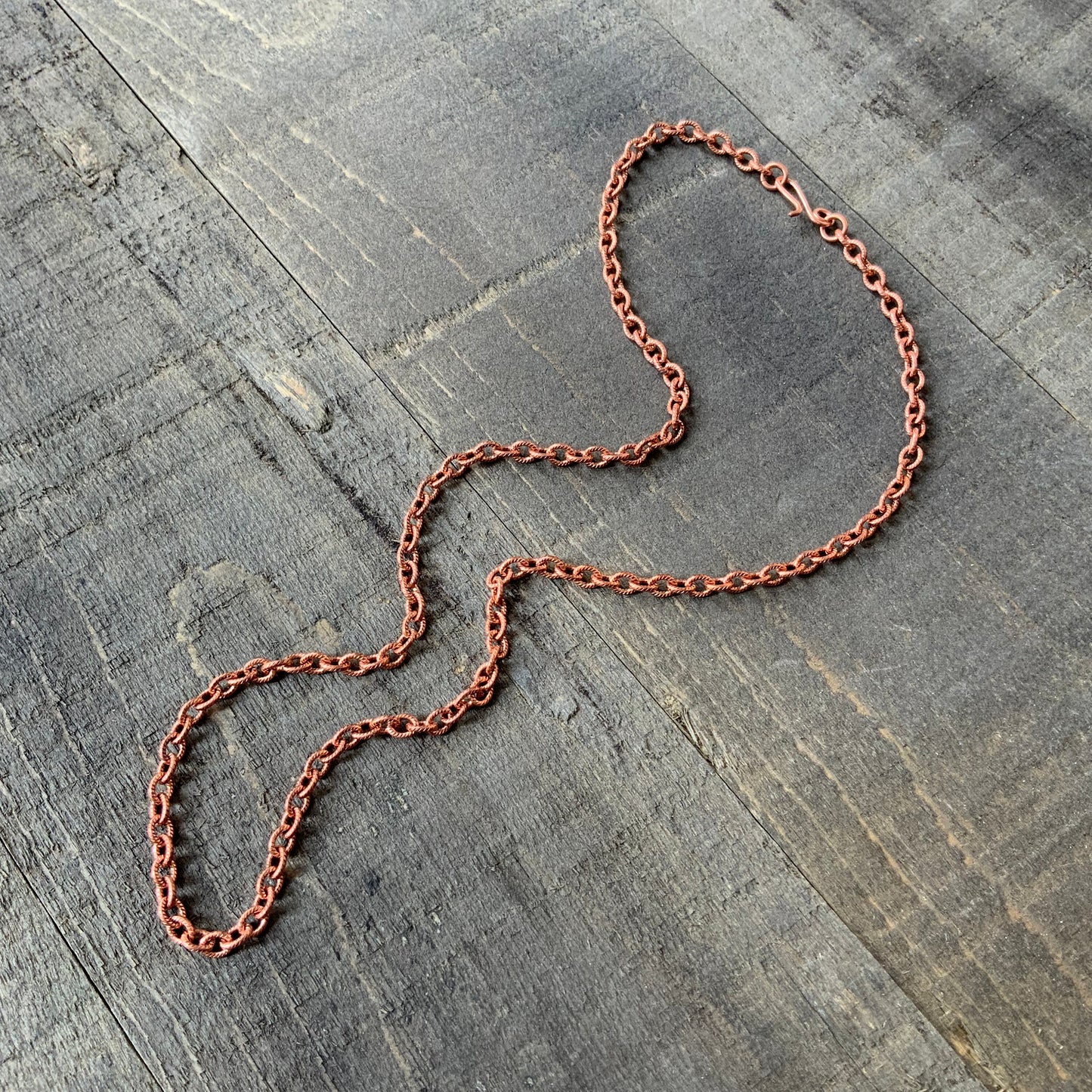 Etched Copper Cable Necklace Chain – Handmade Artisan Clasp, Textured Links