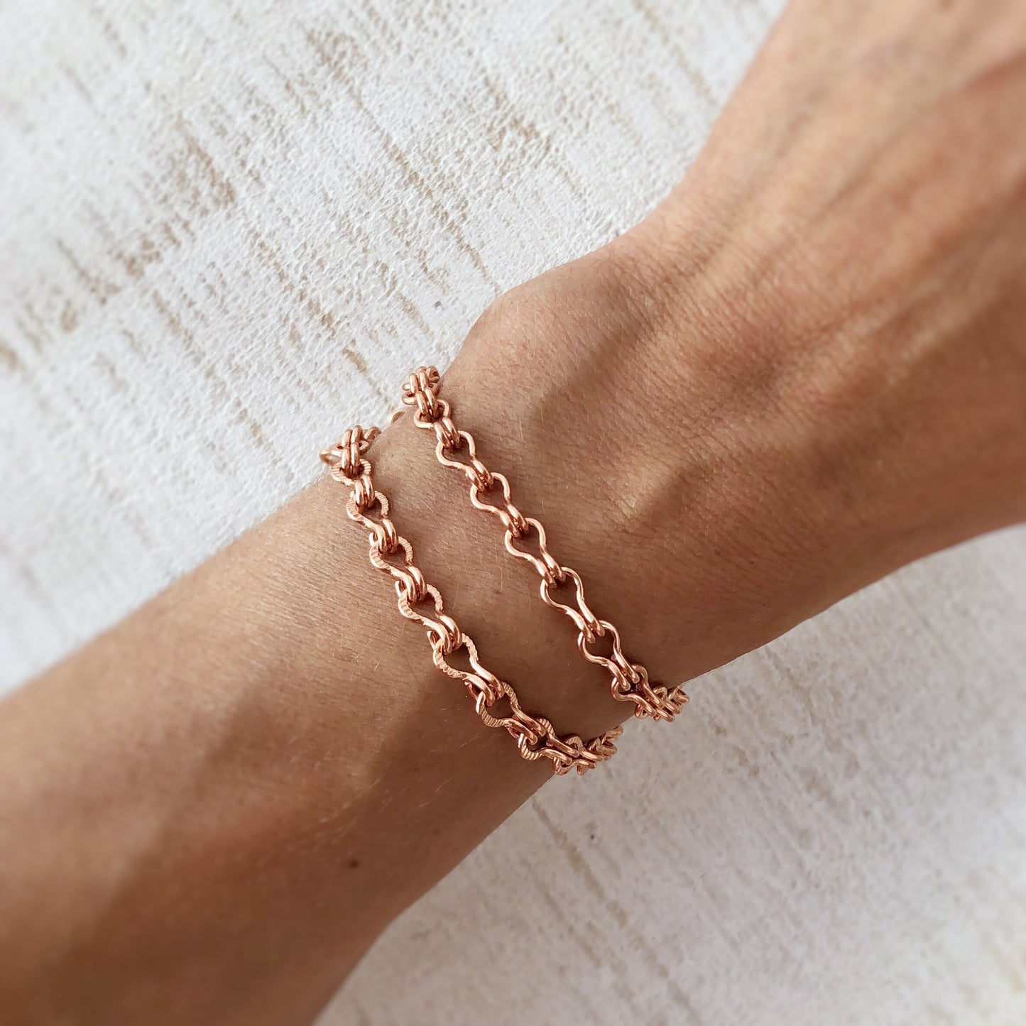Copper Ladder Chain Bracelet or Anklet – Adjustable with Artisan Clasp, Smooth or Etched Links