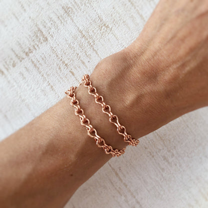 Copper Ladder Chain Bracelet or Anklet – Adjustable with Artisan Clasp, Smooth or Etched Links