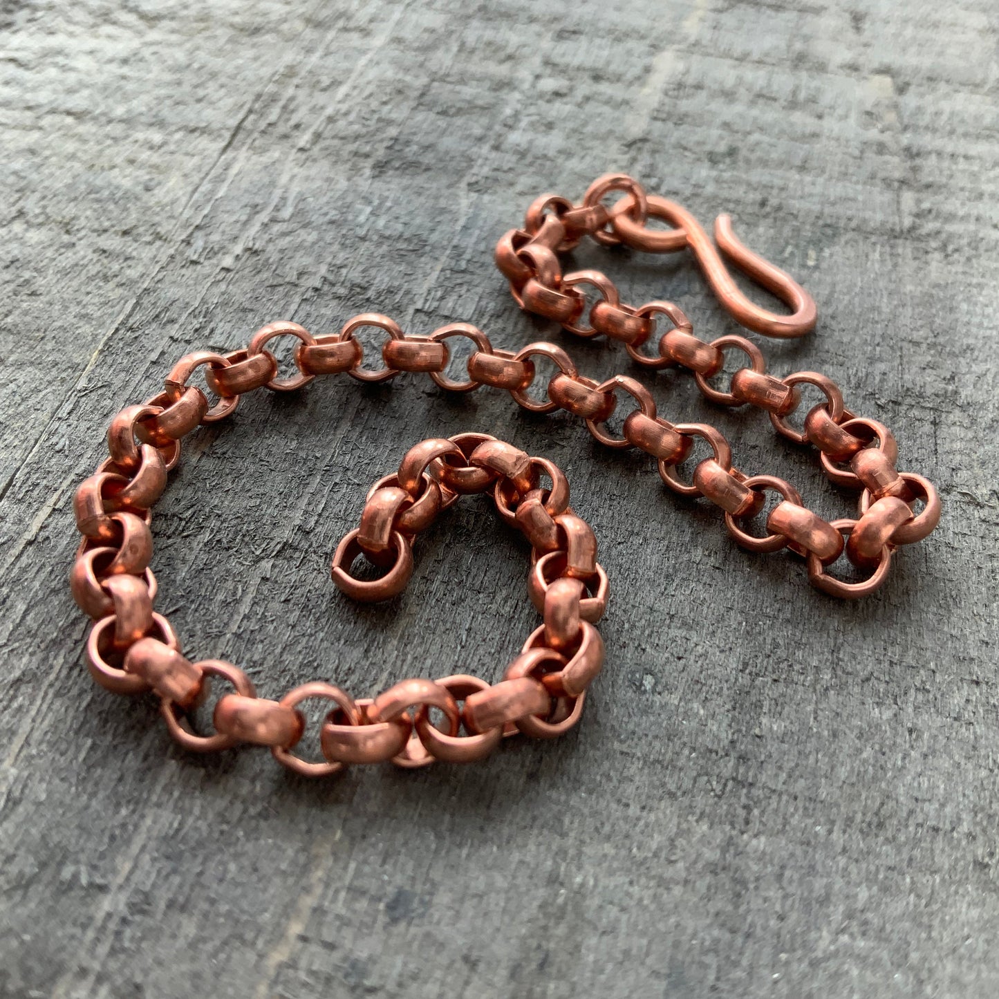 Copper Rolo Chain Bracelet or Anklet – Adjustable with Artisan Hook Closure