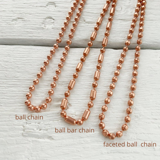 Pure Copper Ball Chain Necklace – 3.2mm Wide, Strong Necklace with Connector
